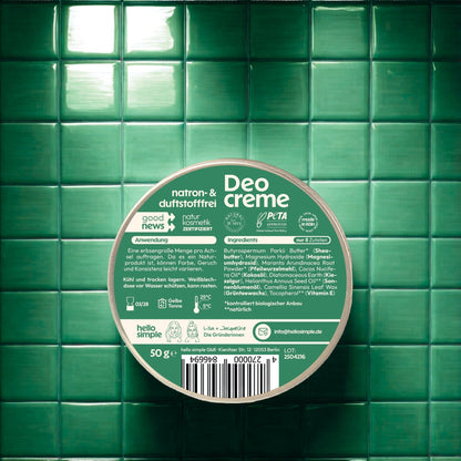 Deo ohne Natron, Deo ohne Duftstoffe,  vegane Deocreme, ohne Aluminium, ohne Plastik, Naturkosmetik aus Köln.