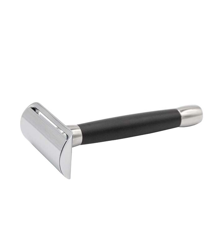 Rasierer ohne Plastik: Zero Waste Rasierhobel Edelstahl schwarz mit geschlossenem Kamm aus Metall. Langlebig, nachhaltig & regional produziert.
