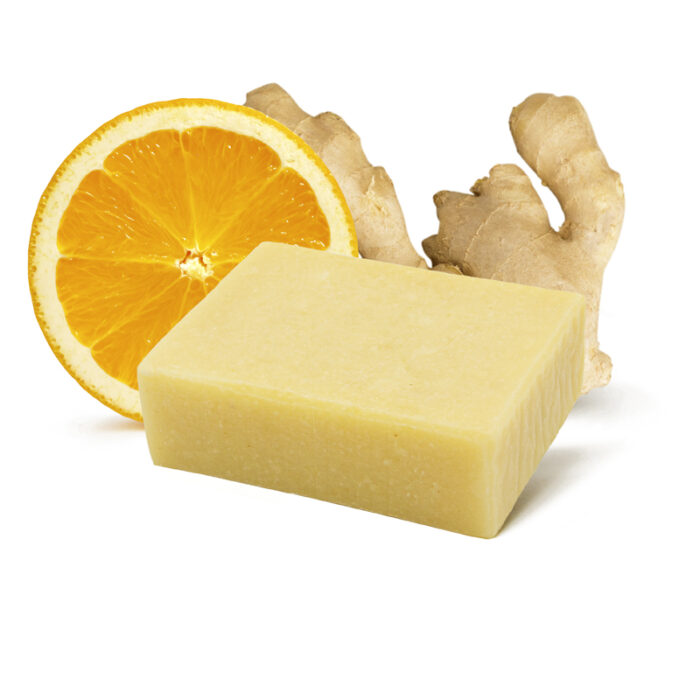 Zero Waste fester Duschbrocken Ingwer-Orange für deinen Körper. Vegan, bio, plastikfrei und auch für trockene Haut geeignet