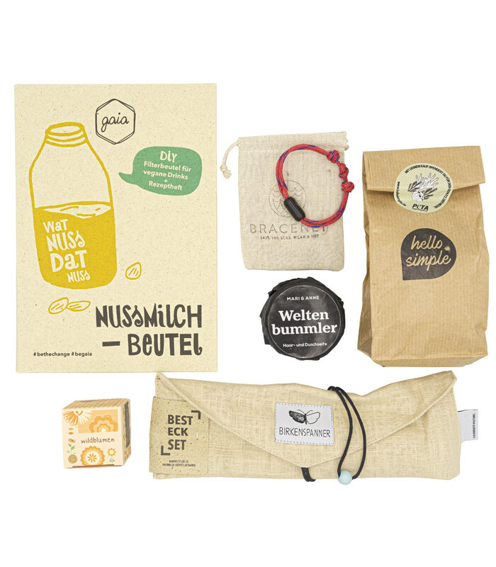Wellenretter:in-beutel mit 6 veganen, nachhaltigen, plastikfreien Zero Waste Produkten