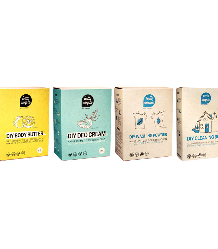 4er-Set DIY-Box Deocreme, Body Butter, Waschpulver und Putzmittel: Vegane Zero Waste Produkte zum Selbermachen, plastikfrei, mit palmölfreier Kernseife