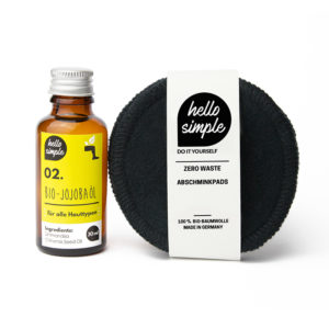 Zero Waste Abschmink-Set mit fünf Biobaumwoll Pads und Jojobaöl