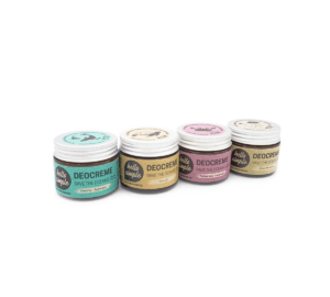 4er-Set Deocreme: Natural, Limette-Zypresse, Grüne Mandarine & Palmarosa-Lavendel. Vegan, bio, aluminiumfrei und Zero Waste Deos im Glastiegel.
