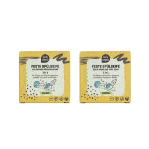 Festes Spülmittel-Set Orange, vegan und biologisch abbaubar.