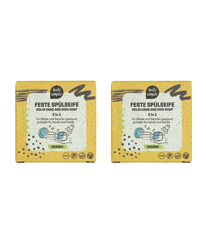 Festes Spülmittel-Set Orange, vegan und biologisch abbaubar.