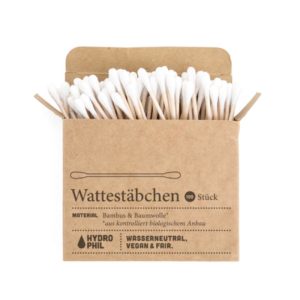 Nachhaltige Wattestäbchen, biologisch abbaubar. Plastikfreie Wattestäbchen.
