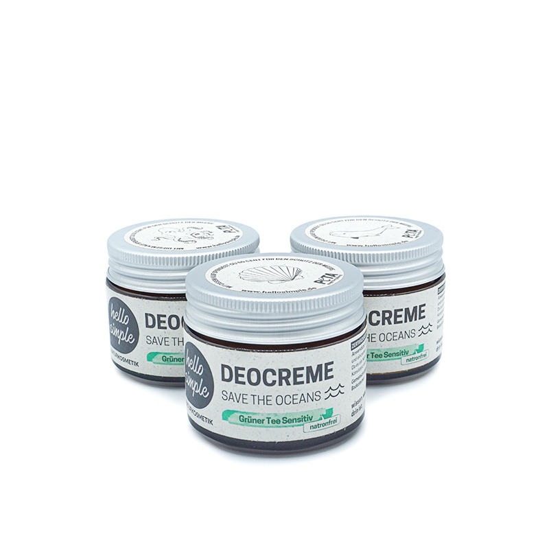 3er Set Deocreme Grüner Tee Sensitiv: Vegane Zero Waste Naturkosmetik, plastikfrei, aluminiumfrei, spare jetzt 10%!